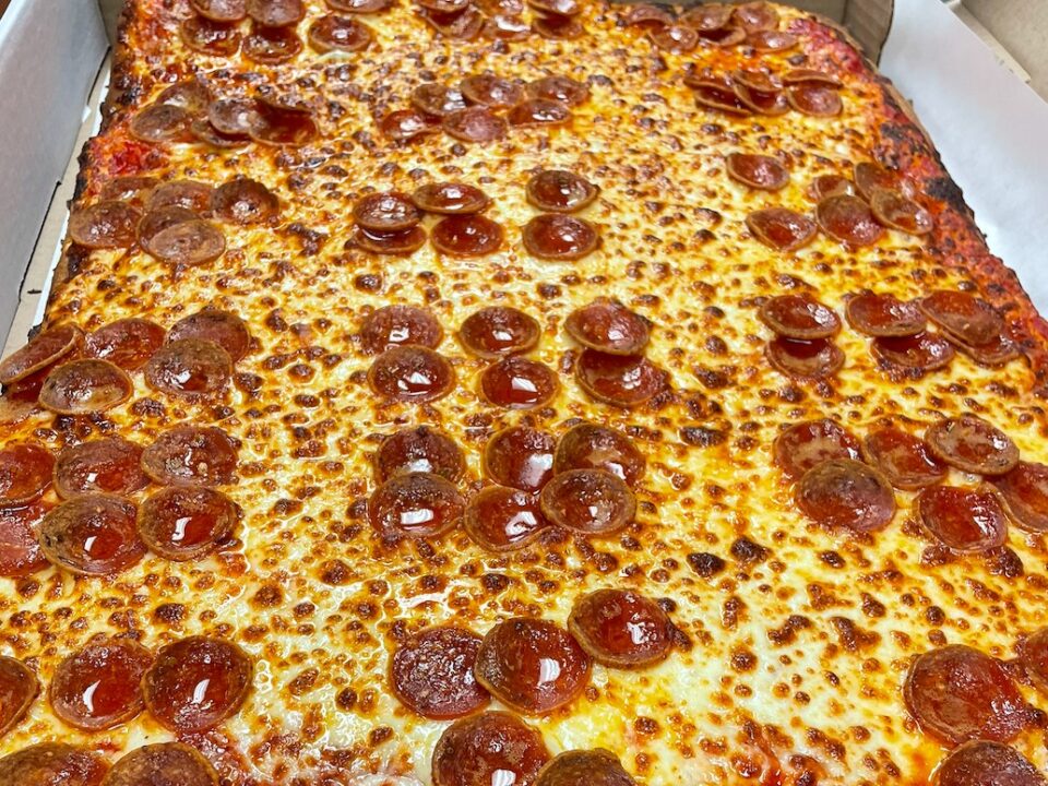 large pan pizza with pepperoni and cheese