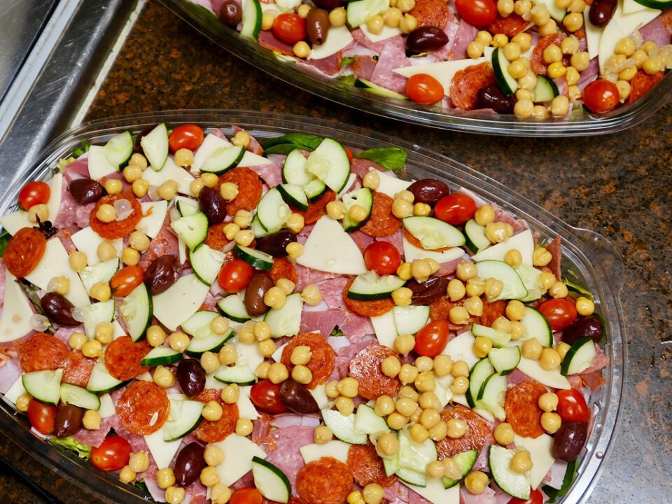 party salad with chickpeas and salami